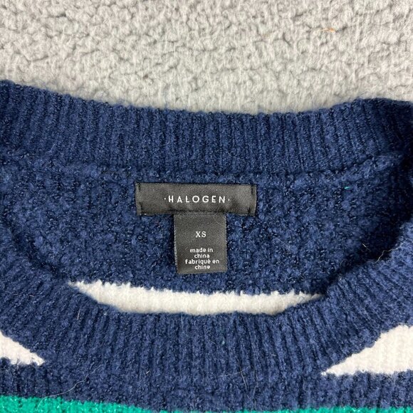 Halogen Multicolor Knit Crewneck Sweater Multi Stripe Womens Size XS Navy Blue - Picture 2 of 6